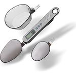 Pulox Löffelwaage PLW-200 mit drei Löffeln 25 ml, 45 ml und 180 ml von 0,1 g genau bis 500 g Tragkraft Digitale Küchenwaage, Feinwaage