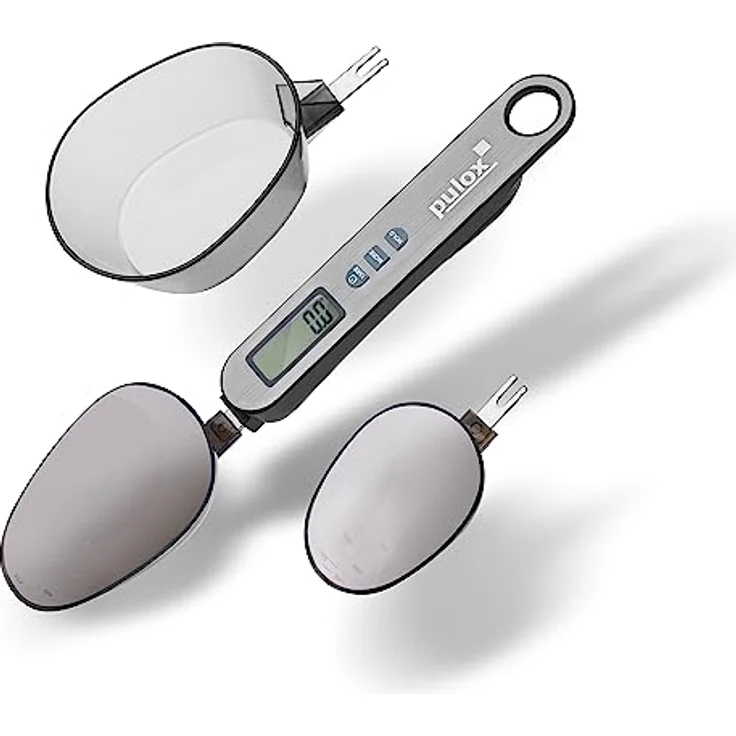 Pulox Löffelwaage PLW-200 mit drei Löffeln 25 ml, 45 ml und 180 ml von 0,1 g genau bis 500 g Tragkraft Digitale Küchenwaage, Feinwaage – Bild 1