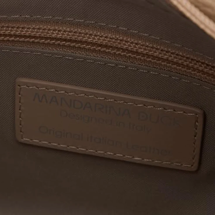 Mandarina Duck Mellow Leather Crossover Bag, Umhängetasche aus 100% Kalbsleder, Beige, 29 cm x 20 cm x 13 cm, verstellbarer Schulterriemen – Bild 3