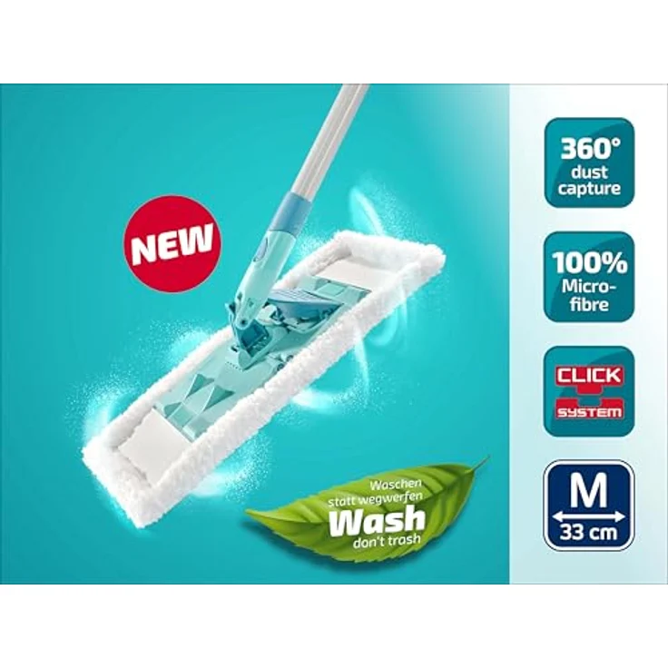 Leifheit SUPERDUSTER Floor, Staubwischer mit Rundum-Staubbezug aus Mikrofaser, waschbar, für alle Hartböden, 148 cm Stiel, 360°-Gelenk – Bild 2
