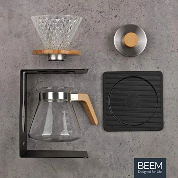 BEEM Pour Over Kaffeebereiter Set - 4 Tassen, Classic Selection, 4-teilig, Glas-Handfilter in Diamantoptik, Größe 2, 0,5 l Glaskanne inkl. Deckel, Silikonunterlage – Bild 5