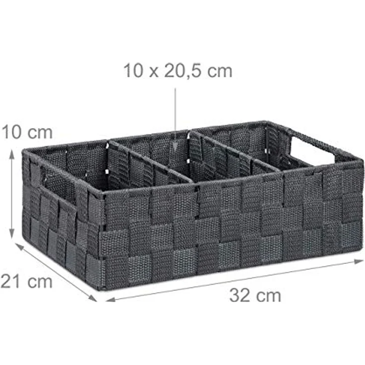 Relaxdays Aufbewahrungskorb mit Fächern, Kosmetik Organizer mit Griffen, grau, 10 x 32 x 21 cm – Bild 4