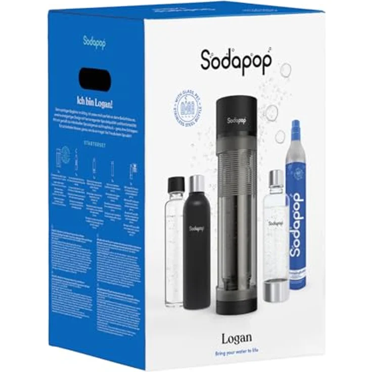 SODAPOP Wassersprudler Logan, Sprudler-Set mit Glasflasche, PET-Flasche, Edelstahlflasche & CO2-Zylinder – Bild 11