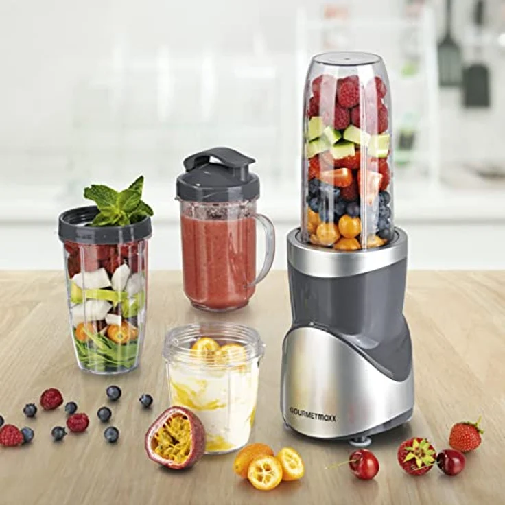 GOURMETmaxx Smoothie Maker 12-tlg., 380 W, 8 Funktionen, inkl. To-go-Deckel, grau – Bild 4