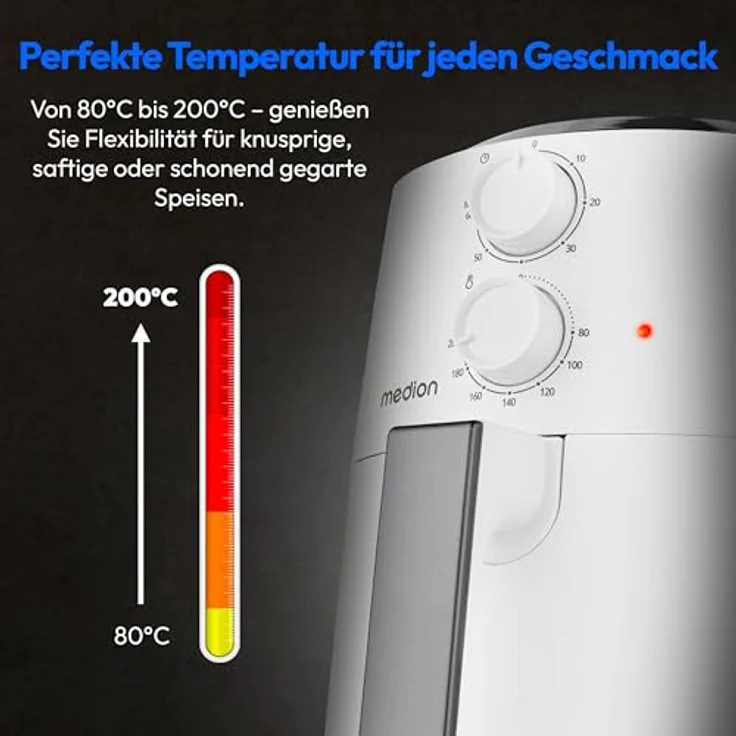 MEDION P30 L Heißluftfritteuse MD13020, 4,7 Liter, 1500 Watt, ölfreies Frittieren, 60 Min Timer, bis zu 200° C, Antihaft-Beschichtung – Bild 4