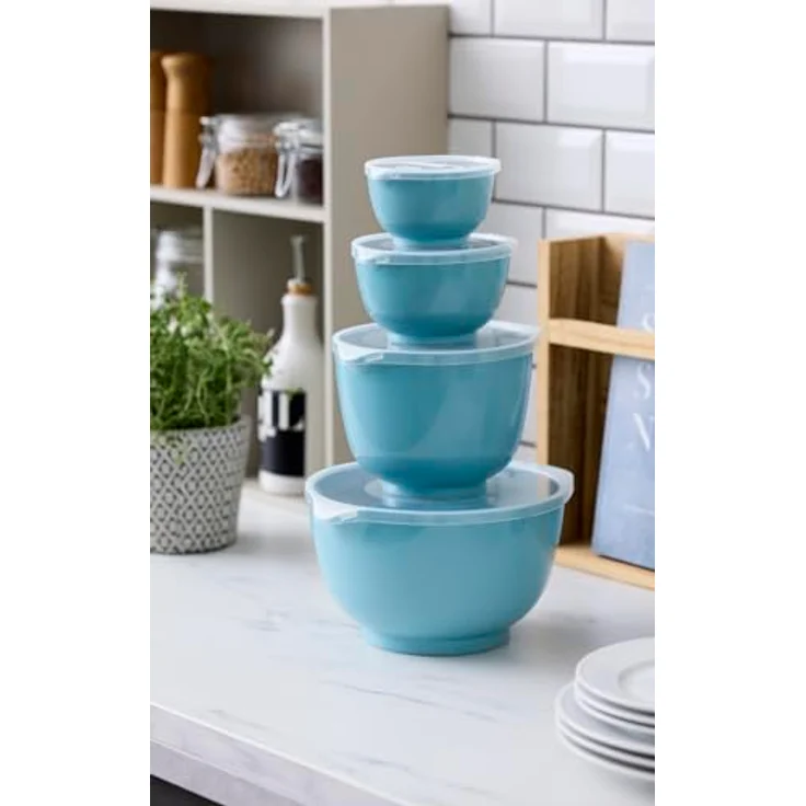 Rosti Margrethe Schüssel Set, 8-teiliges Rührschüssel Set aus recycelbarem Kunststoff mit 4 Schüsseln (0,25 L, 0,5 L, 1,5 L, 3 L) und 4 Deckeln, Nordic Green – Bild 2