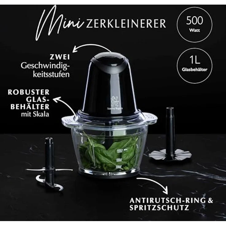 Stanley Rogers Standmixer und Smoothie Maker, 500W, 1L Glasbehälter, 4-Klingen-System in Schwarz, inkl. Mixaufsatz für Smoothies, Suppen und mehr – Bild 2
