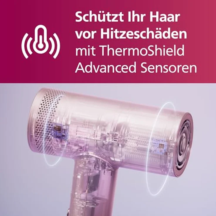 PHILIPS Hochgeschwindigkeits-Haartrockner Serie 8000, ThermoShield Advanced, Ionic, Kopfhautpflege, 1400 W, Rose Champagne, Modell BHD837/10 – Bild 2
