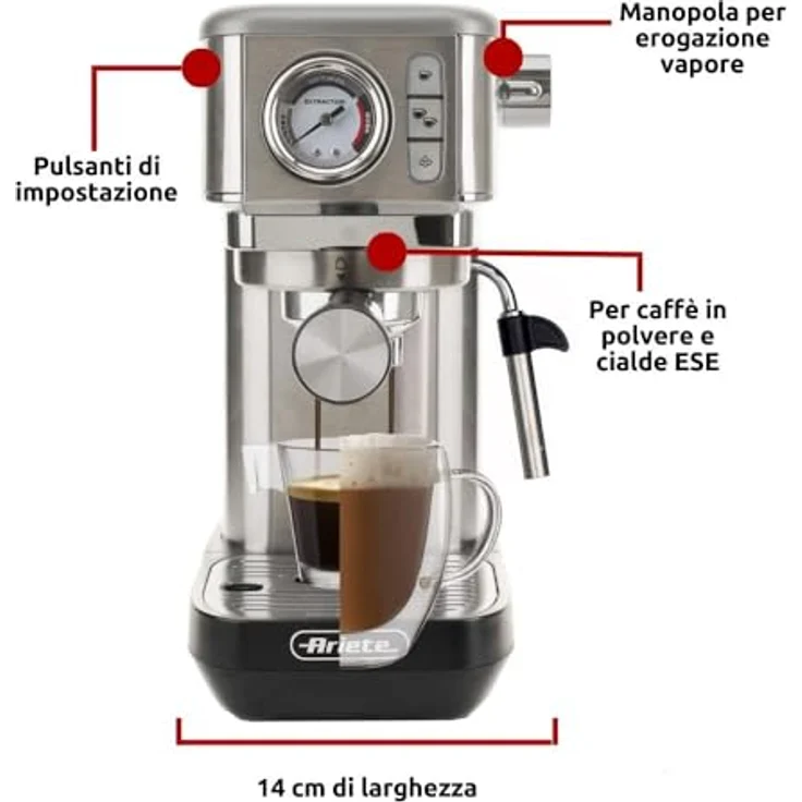 Ariete 1381 Espressomaschine 1,1 l Kaffeepad Gemahlener Kaffee 1300 W Silber – Bild 3