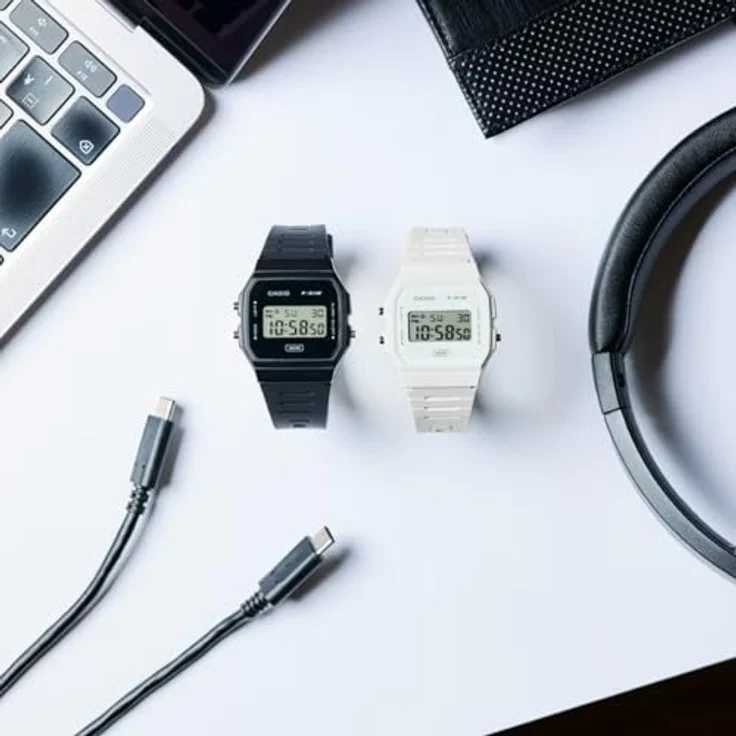 Casio Watch F-91WB-7AEF, Digitaluhr mit minimalistischem Zifferblatt, Weiß – Bild 3