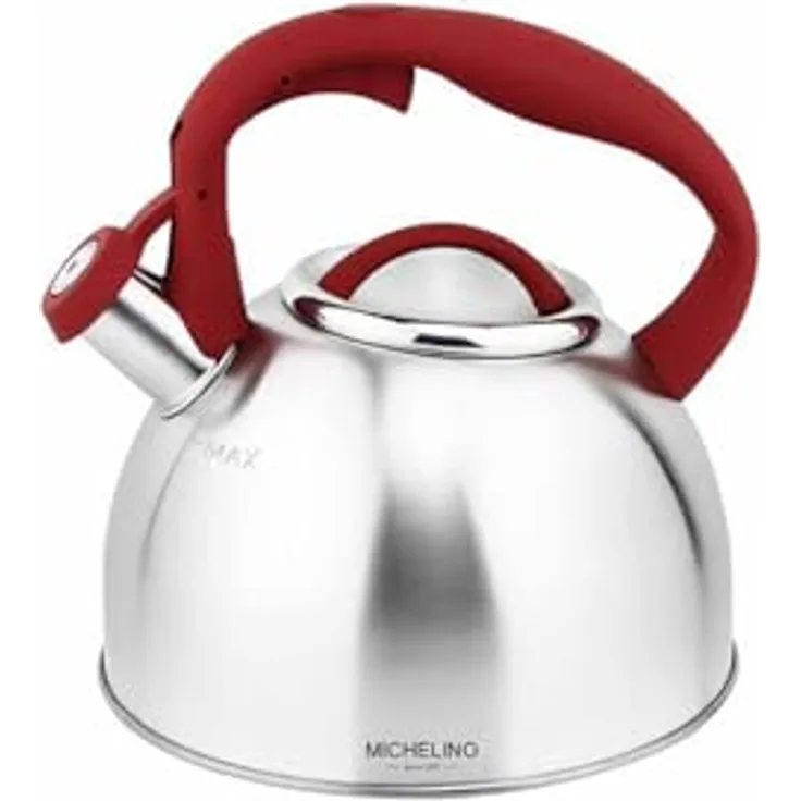 COFI 1453 MICHELINO Wasserkessel Flötenkessel 2,5L Edelstahl für alle Herdarten geeignet Rot - Preisvergleich