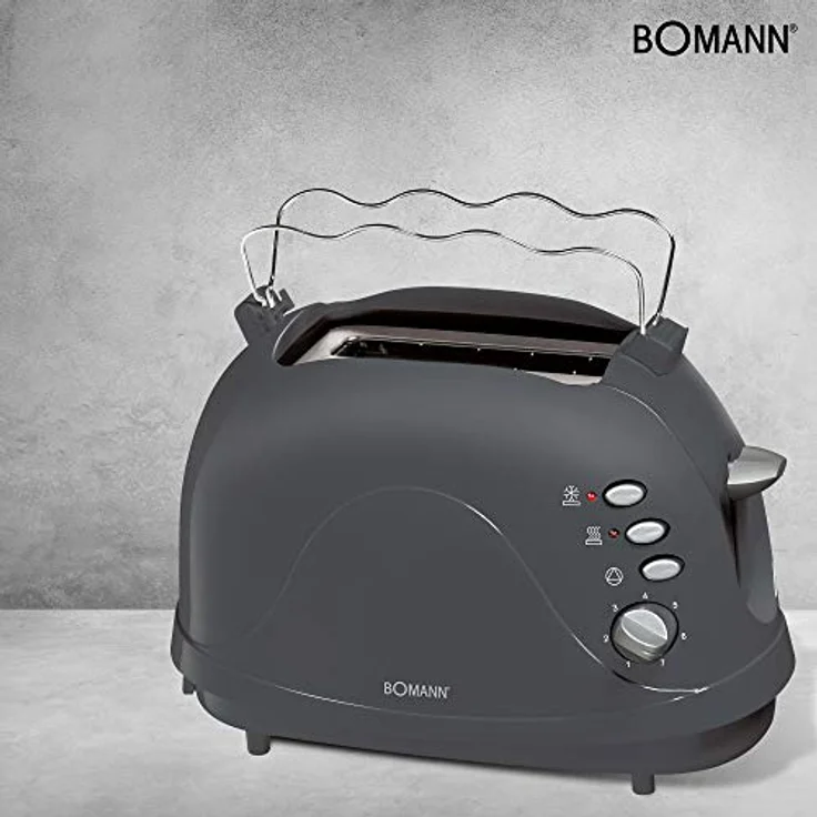 Bomann TA 246 CB, kompakter 2-Scheiben Toaster, Auftaufunktion, Aufwärmfunktion, Schnellstoppfunktion, Cool-Touch Gehäuse, grau – Bild 3