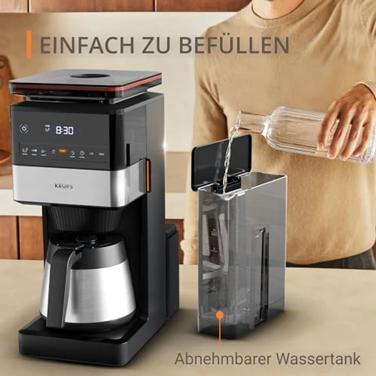 Krups KT8428 Grind Aroma XL Thermo Filterkaffeemaschine schwarz/edelstahl, 15 Tassen, Timer, Edelstahl Kanne, 1000 W: Tests, Infos & Preisvergleich