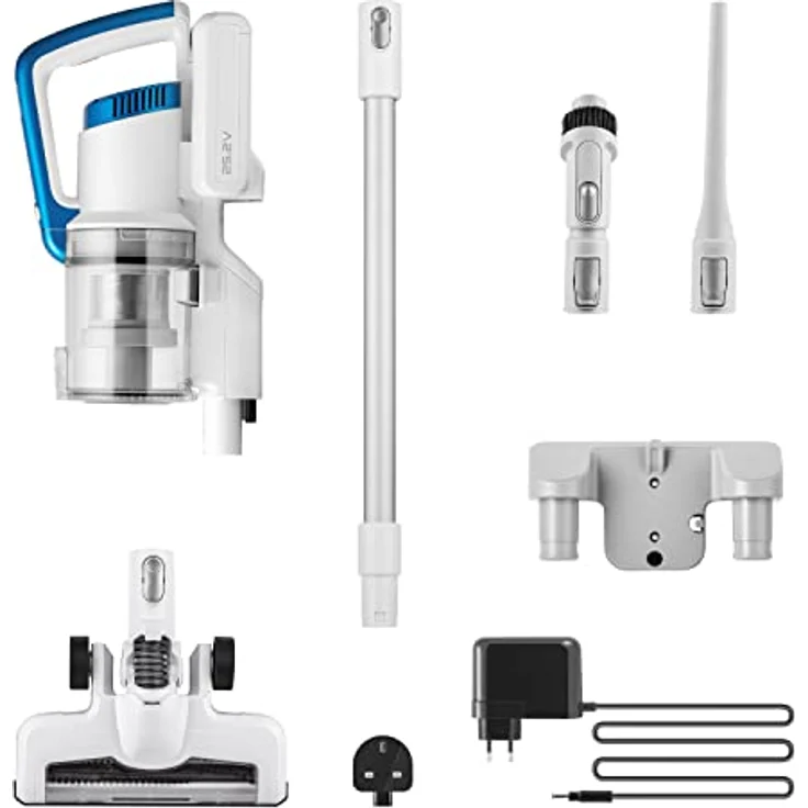 Amazon Basics Akku-Staubsauger, 2-in-1-Gerät, mit BLDC-Motor, 350 W, 0,7 l, Weiß und Blau – Bild 2