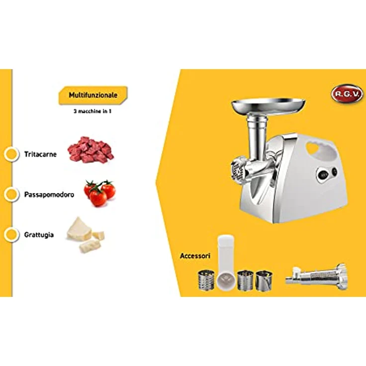 RGV Duetto Plus Fleischwolf 500 W, 3-in-1 Gerät aus Edelstahl, inkl. Reibe und Wurstfüller, weiss – Bild 4