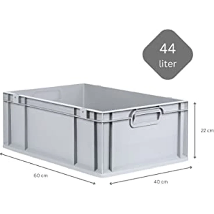PROREGAL Eurobox NextGen Grip SuperSparSet 4x mit Scharnierdeckel, 44 L, grau, geschlossene Griffe, Transportbox HxBxT 22x40x60cm – Bild 4