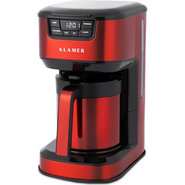 KLAMER Filterkaffeemaschine mit Thermoskanne, 1,25L für bis zu 10 Tassen, Startzeitvorwahl & Tropf-Stopp, 1000 Watt, Edelstahl
