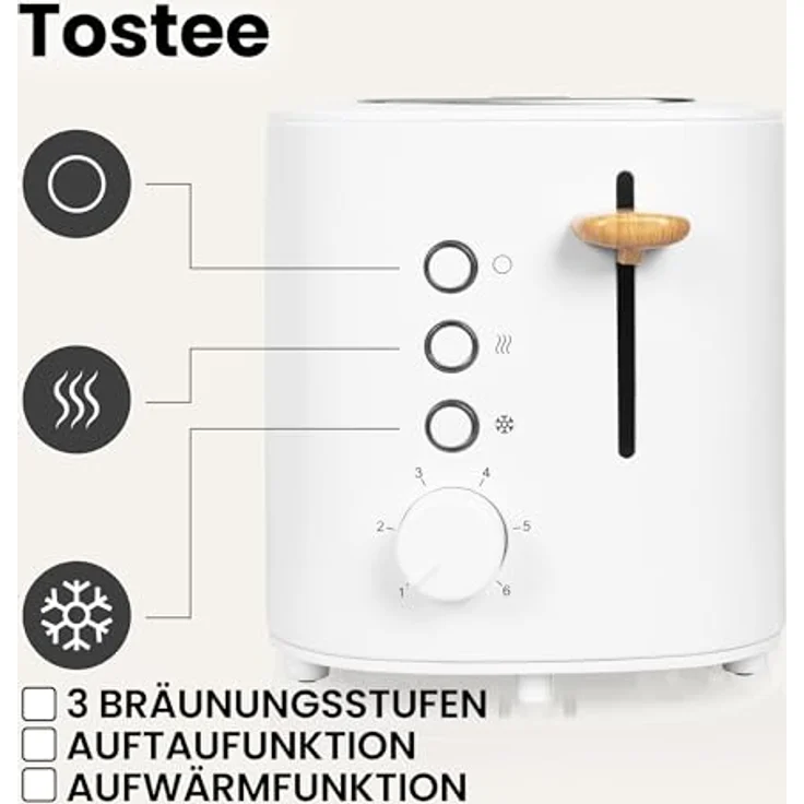 Zeegma Tostee 2-Scheiben-Toaster, Leistung 820 W, Auftau-, Aufwärm- und Stoppmodus, Krümelfach, Zeitsteuerung, Edelstahlgehäuse, Toaster – Bild 3