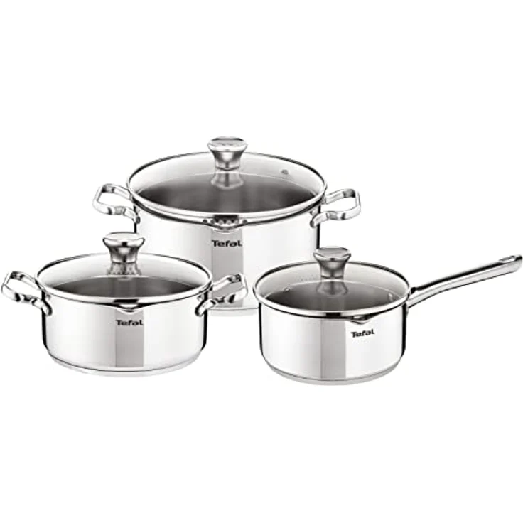 Tefal Duetto 6-teiliges Set,Kasserolle,16 cm,Kochtopf,20/24,Deckel aus cleveren Filtergläsern,10 Jahre,Edelstahl 18/10,3-lagig,Induktion A705S634, Se référer à la contenance sur la fiche produit – Bild 1