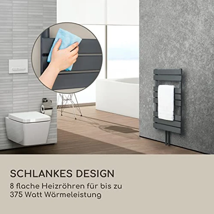 Blumfeldt Badheizkörper, Flacher Wand-Röhrenheizkörper, 355 W Vertikal mit Thermostat, energiesparend für Badezimmer & Wohnzimmer – Bild 3