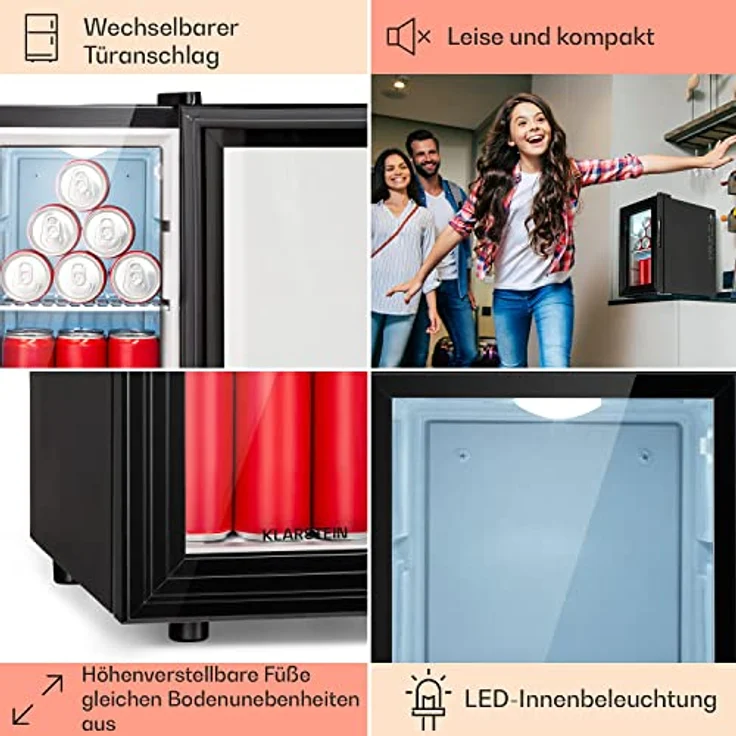 Klarstein Mini Kühlschrank 23 Liter mit Glastür, leise, verstellbare Ablagen, ideal für Getränke, Snacks & Kosmetik – Bild 5