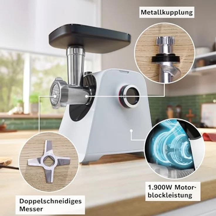 BOSCH Küchenmaschine MFWS420W, Metall-Kupplung, Kammer und Messer, weiß - Preisvergleich – Bild 4
