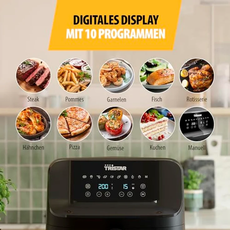 Tristar Heißluftfritteuse FR-9039, 1700 W, 7,5 l, digitales Display, Sichtfenster, fettfreies Kochen – Bild 2