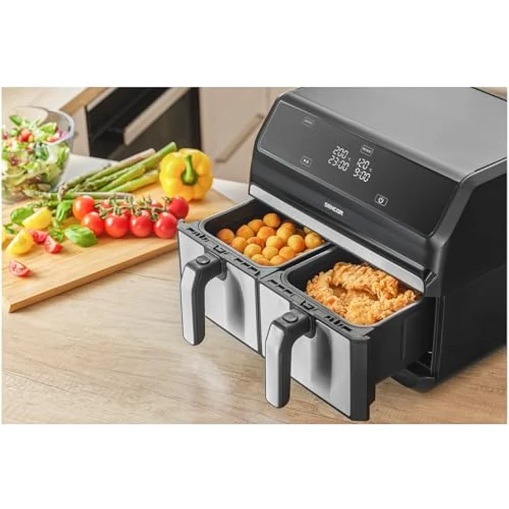 Sencor Luftfritteuse Air Fryer Doppelfach, 8 l Kapazität, 1700 W, berührbare Steuerung, bereitet in 3 Minuten, Silber – Bild 3