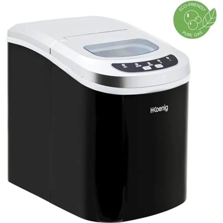H.Koenig KB12 Eiswürfelmaschine KB12-ca. 12 kg Eiswürfel pro Tag, Produktionszeit 6-13 min. -2 Eiswürfelgrößen-Wasserstandsanzeige, 90 W schwarz, Edelstahl – Bild 2