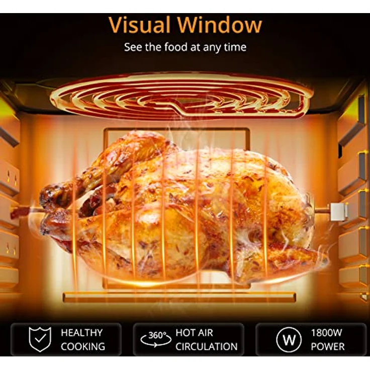 18L Heißluftfritteuse XXL, 1800W Heißluftbackofen - Airfryer - Friteuse Ohne ÖL - Heissluftfriteuse mit 7 Zubehör, LED Digitalem Touchscreen, Visualisiertes Fenster - Acekool air fryers FT1 – Bild 3