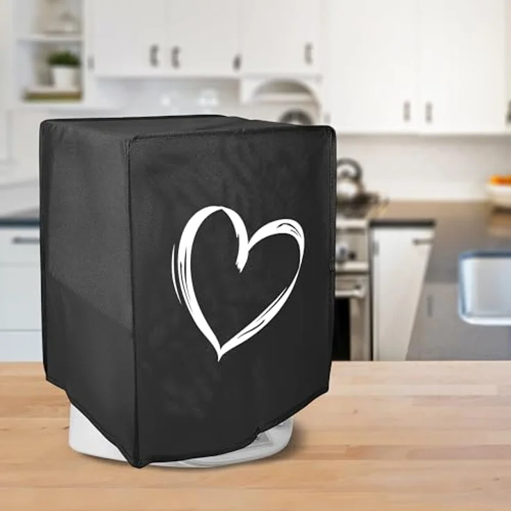 kwmobile Abdeckhaube kompatibel mit Thermomix TM5/TM6 mit Varoma, Küchenmaschine Hülle in Weiß Schwarz Herz Brush, Schutz vor Staub und Spritzern – Bild 2