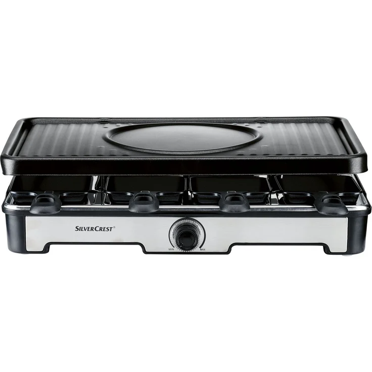 SilverCrest Raclette Grill SRGF1400 A2, 1.400 W, mit abnehmbarer Grillplatte und Fonduetopf