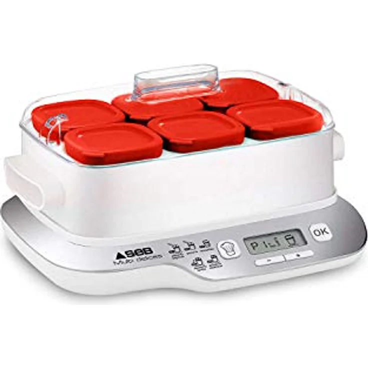 Seb Compact Joghurtbereiter Multidélices 6 Töpfe, Weiß-Metall 6 Töpfe, rot rot-weiß – Bild 2