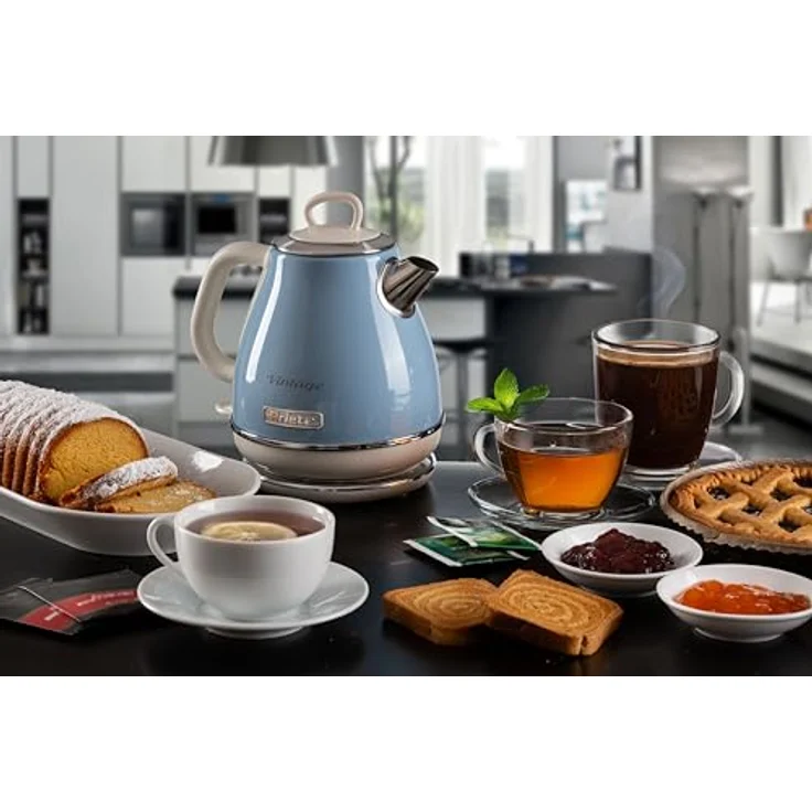 Ariete 2868 Vintage, elektrischer Design-Wasserkocher aus Edelstahl für Aufgussgetränke, Tee und Kräutertees, Abschaltautomatik, ergonomischer Griff, 1 Liter, 1600 W, Hellblau – Bild 4