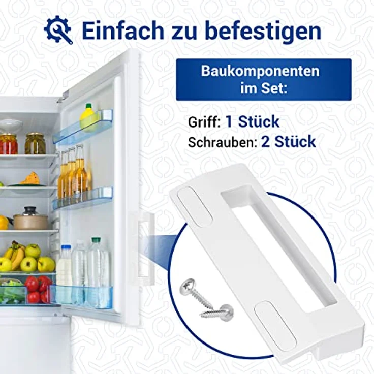 VIOKS Türgriff Kühlschrank Griff Universal 187mm für 90-172mm Abstand - Set für Gefrierschrank aus Türgriff Kühlschrank und 2 Türgriff Schrauben – Bild 4