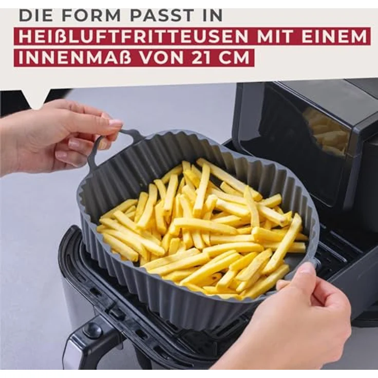 Fackelmann Silikonform für Heißluftfritteuse, 21 cm, eckig, aschgrau, antihaftbeschichtet, spülmaschinengeeignet – Bild 5