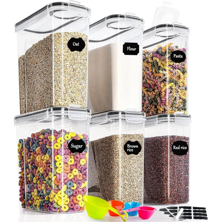 GoMaihe 4L Vorratsdosen 6er Set, luftdicht mit Silikon-Dichtungsstreifen, Kunststoff, BPA-frei, für Nudeln, Müsli, Reis und Mehl