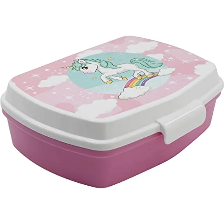 Einhörner - Regenbögen | Dekorierte Kinder-Sandwichbox - Kinder-Lunchbox - Lunch-Box & Snack-Box für die Schule - Lunch-Box