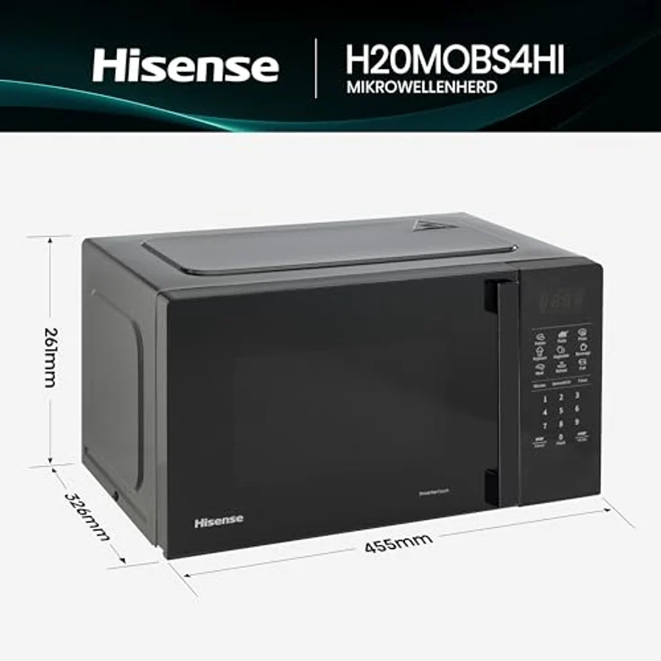 Hisense H20MOBS4I Mikrowelle, 20 l, Schwarz, Inverter Technologie, 1050 W, LED-Display, 10 Leistungsstufen – Bild 3