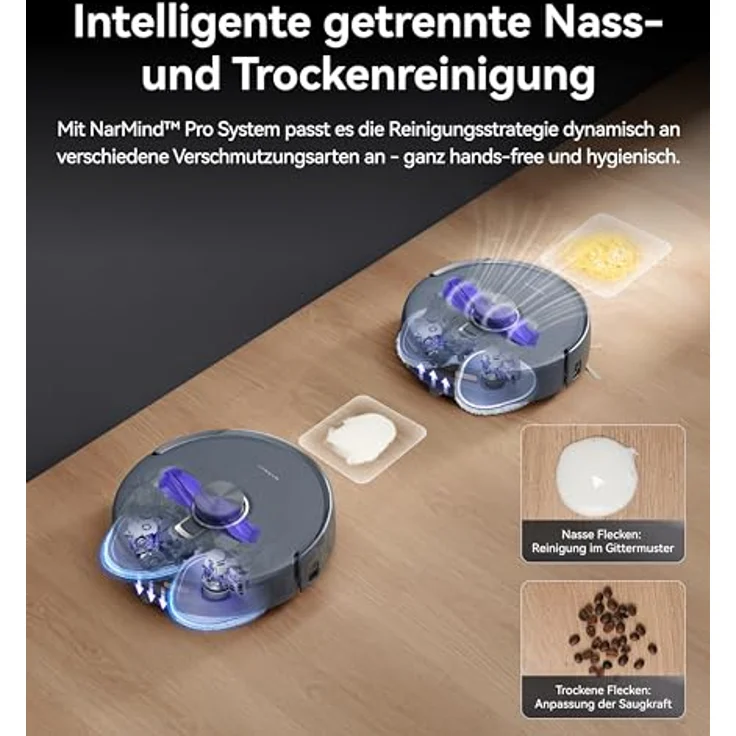 Narwal Freo Z10 Ultra Saug- & Wischroboter, 65W, 120 Min Laufzeit, 0,8L, Laser-Navigation, WLAN, beutellos, grau – Bild 5