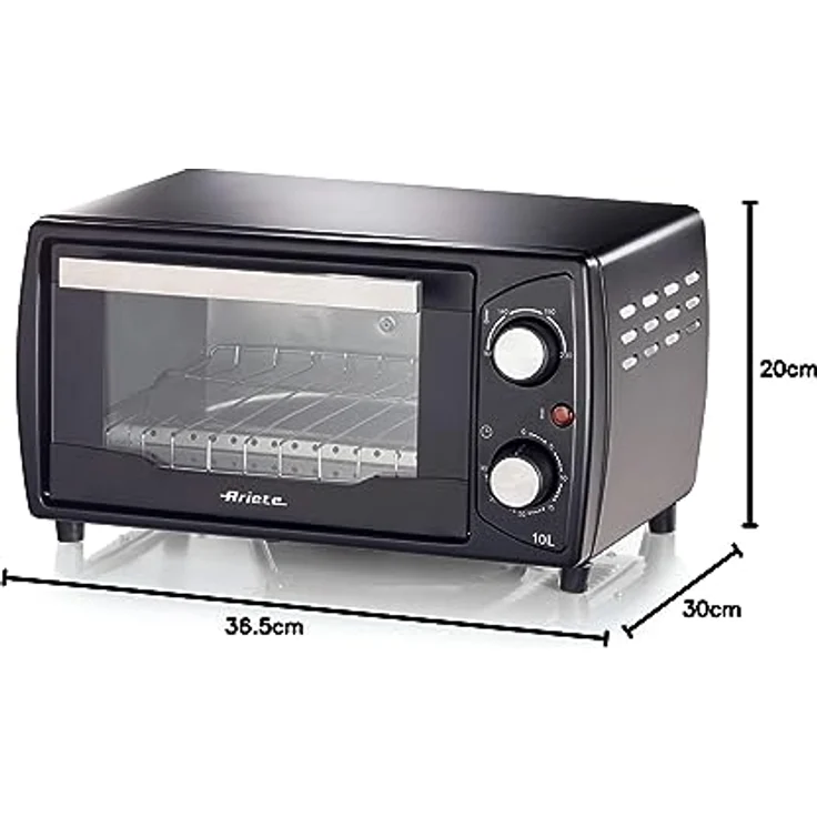 Ariete Elektrobackofen 3920, 1000W, 10L Fassungsvermögen, Timer 30 Minuten, Max. Temperatur 230°C, Doppelglas, Rost aus Edelstahl, Schwarz – Bild 4