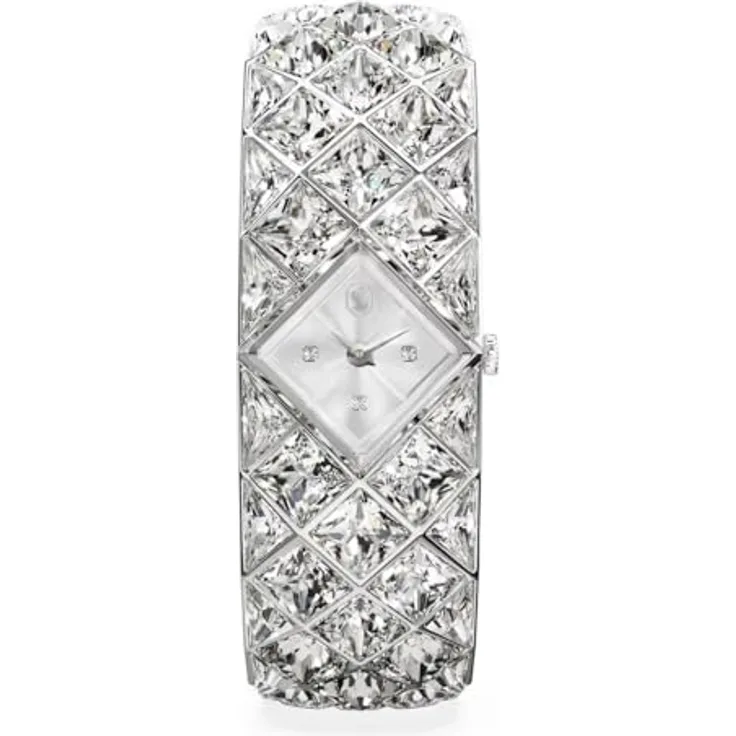 Swarovski Curiosa Bangle 572, klassisches Armband aus silberfarbenem Glas und Edelstahl, 16,5 cm Länge
