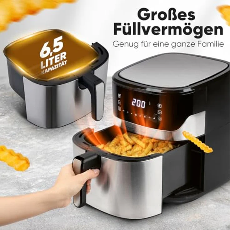 ProfiCook® Heißluftfritteuse PC FR 1294 H, 6,5L Airfryer, Edelstahl-Gehäuse, 8 Programme, fettfreie Zubereitung, 80°C - 200°C – Bild 2