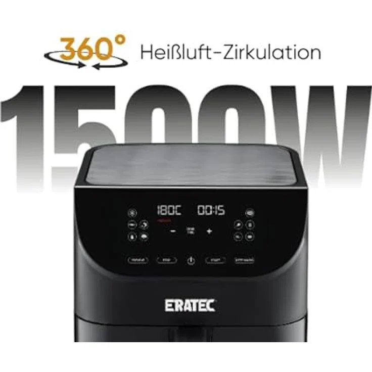 ERATEC AF-60 Heißluftfritteuse XXL 5,5L 1500W Air Fryer ohne Öl mit LED Touchscreen Display und 10 Programmen Schwarz – Bild 3
