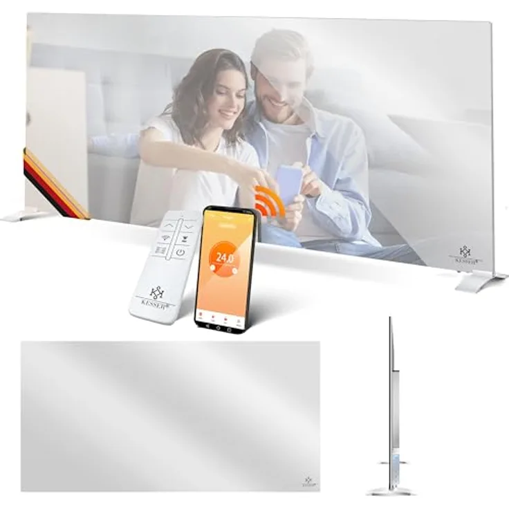 KESSER® Infrarotheizung 600W Spiegelheizung Energiesparend 2in1 Standgerät & Wandmontage Elektroheizung - Fernbedienung & App-Steuerung Thermostat Infrarot Heizpaneel, Weiß
