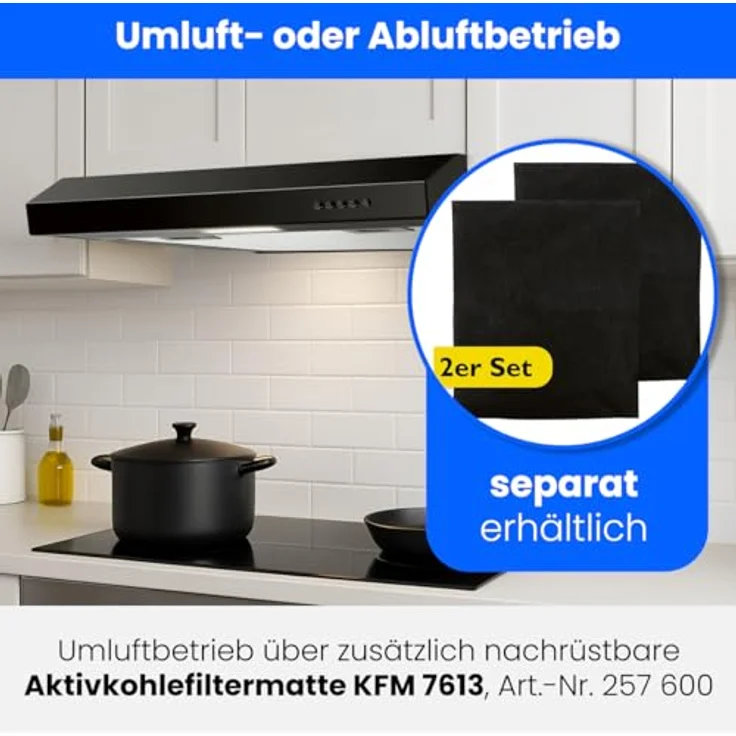 Bomann® Dunstabzugshaube DU 7613, 60 cm Unterbauhaube für Umluft und Abluft, LED-Beleuchtung, schwarz – Bild 3