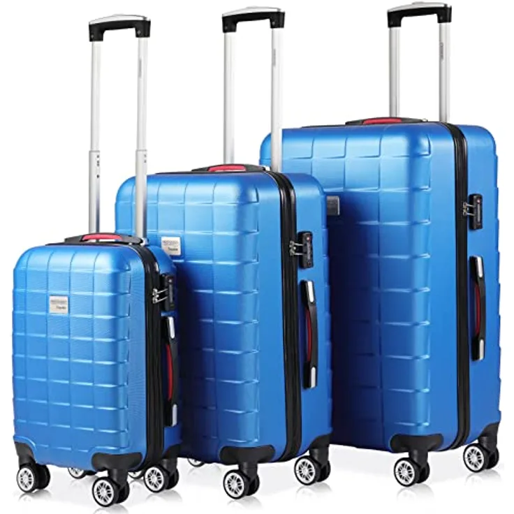 monzana Kofferset Exopack, 3tlg Hartschalenkoffer mit TSA Schloss, M-L-XL, strapazierfähig und leicht, blau