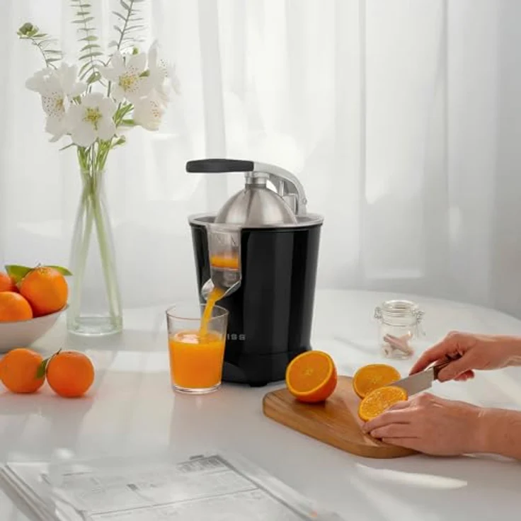 SWEISS Elektrische Zitruspresse ZEST9, 160 W, tropffreier Ausgießer, leistungsstarker Gelenkarm, Schwarz – Bild 2