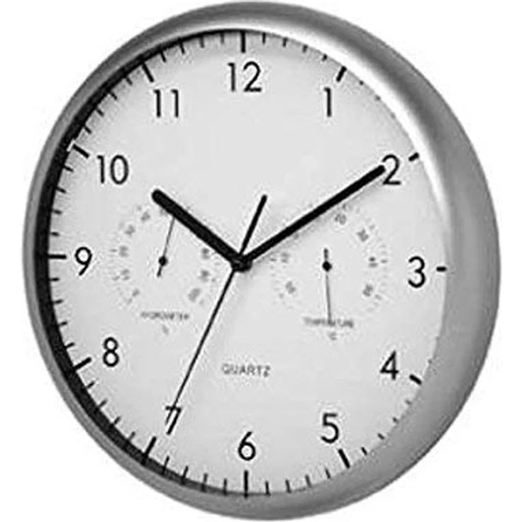 Technoline, WT 650 Wanduhr mit Thermometer und Feuchtigkeitsmesser, Ø 26cm, silber, x – Bild 3