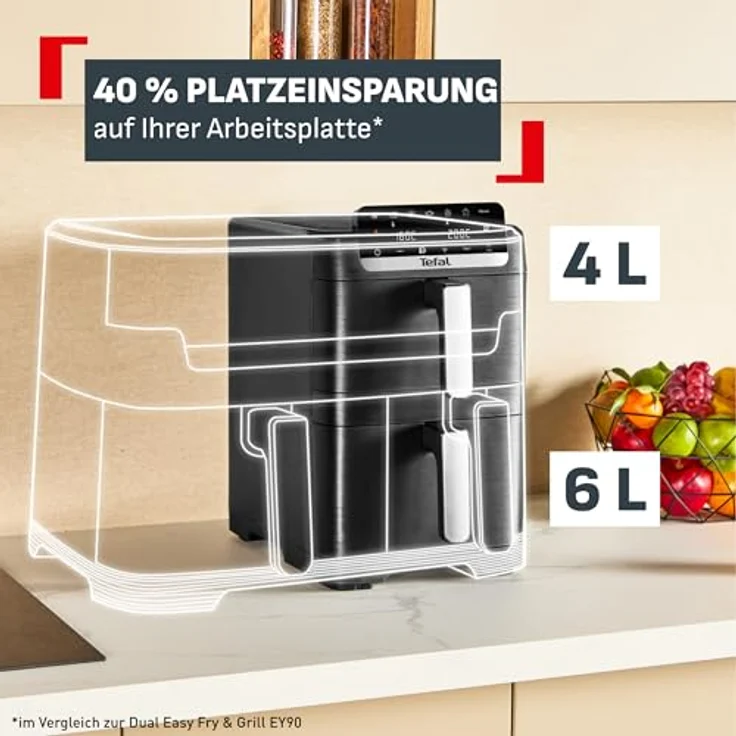 Tefal Heißluftfritteuse EY7528 Easy Fry Crispy Stack, Doppelkammer, platzsparendes Design, 6 L + 4 L – Bild 2